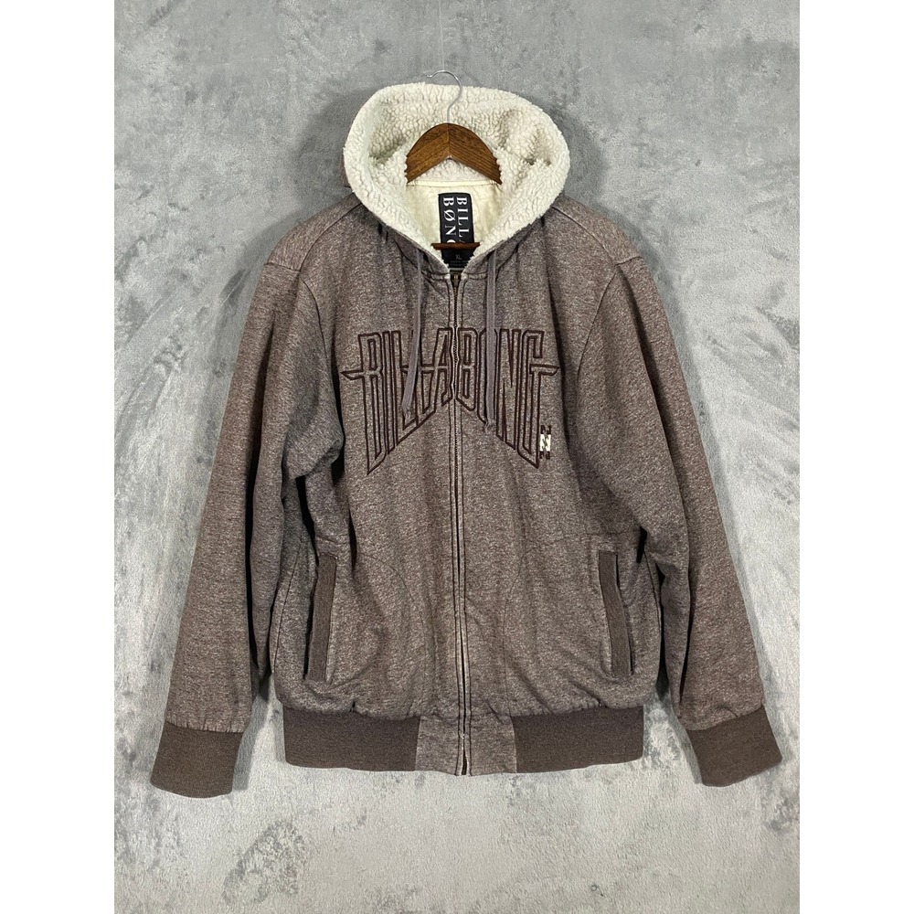 Billabong Hoodie Mens XL Brown Full Zip Sherpa Lined Embroidered Logo Streetwear